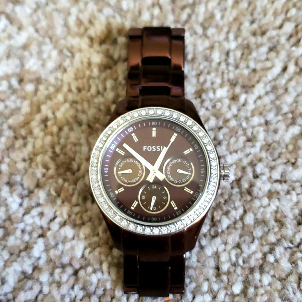 Women’s Fossil Watch elegantly accented with crystals.